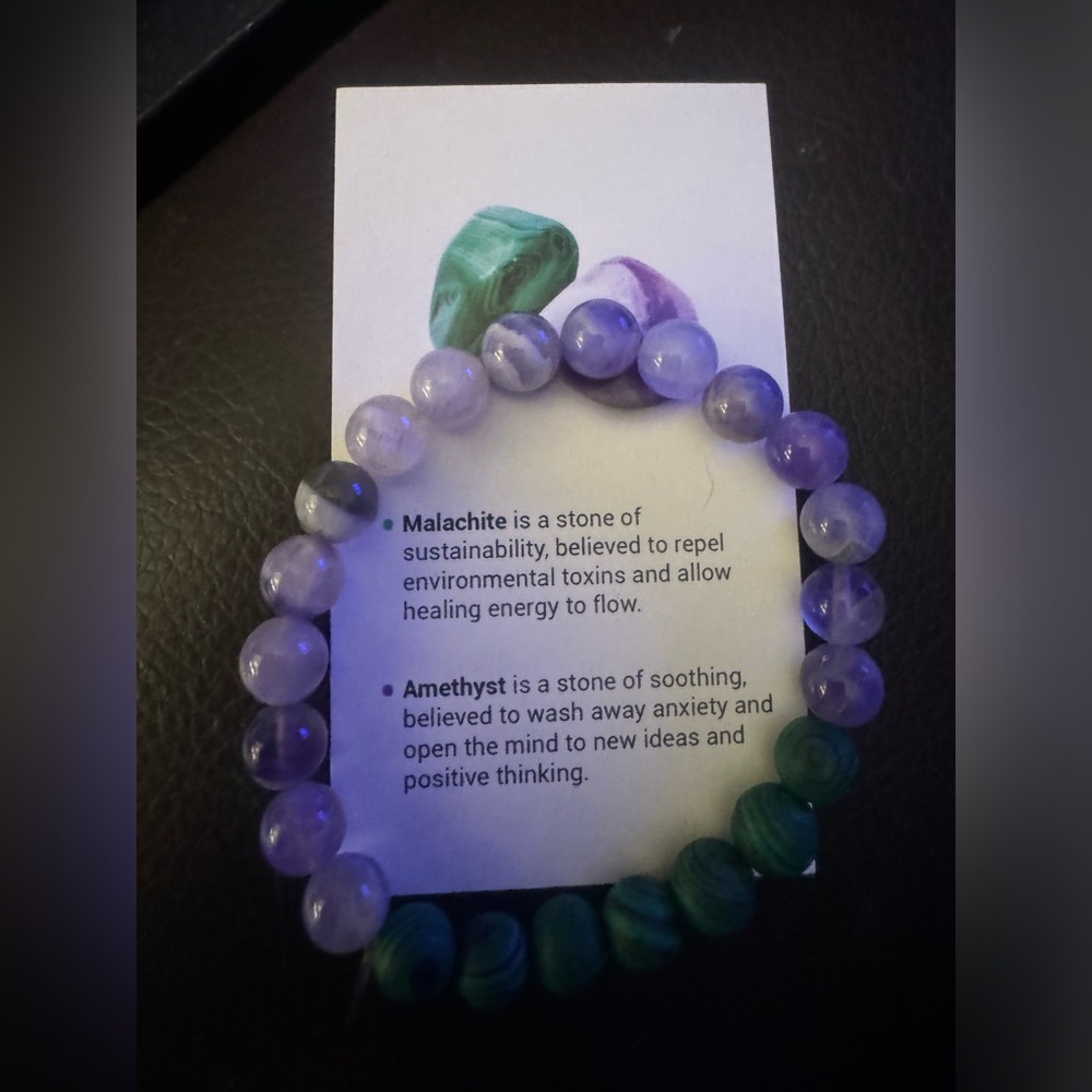malachite & amethyst gemstone bracelet NEW anti anxiety M